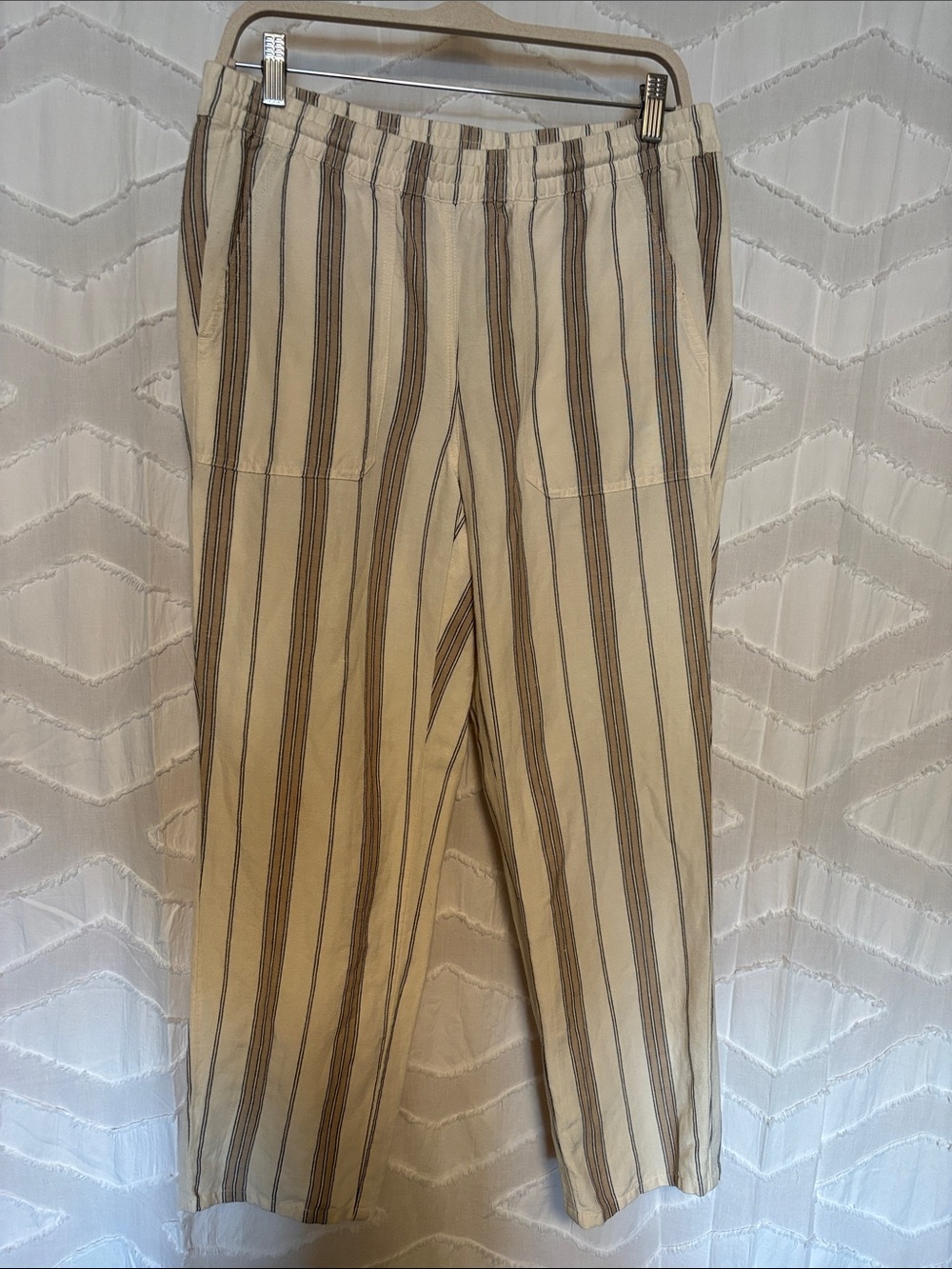 J. Jill Linen-blend Beige Striped Capri Pants